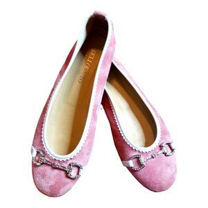 Bellofatto Pink Leather Rhinestone Embellished Slip On Ballet Flats Size 8.5B